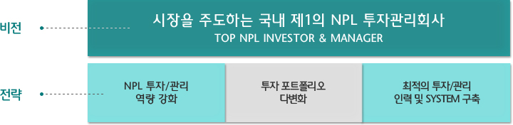 비전-시장을 주도하는 국내 제1의 NPL 투자관리회사, Top NPL Investor & Manager 